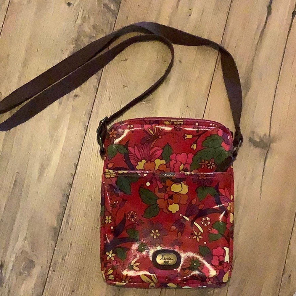 Lina Floral Canvas Crossbody Bag Adjustable Strap Multi-Pocket Travel Purse